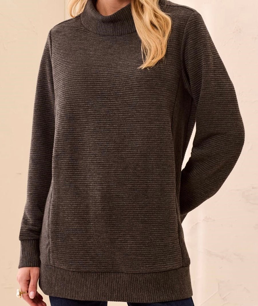 Tribal Women's Ottoman Rib Mock Neck Tunic Sweater - OLIVIA'S