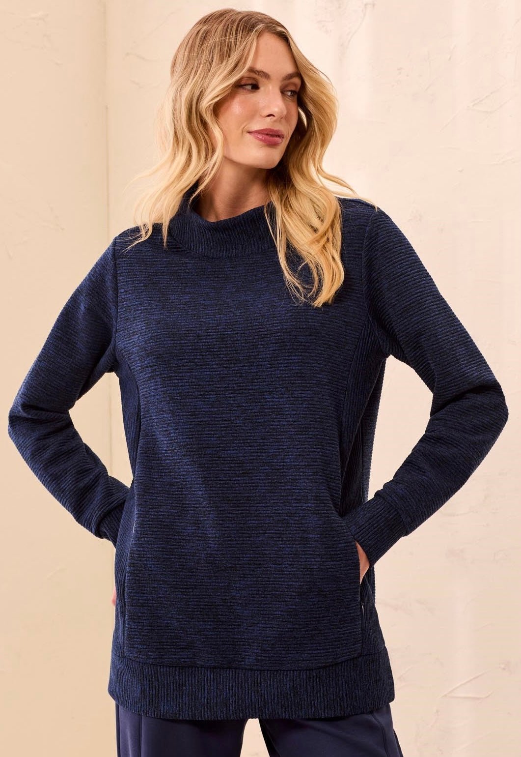 Tribal Women's Ottoman Rib Mock Neck Tunic Sweater - OLIVIA'S