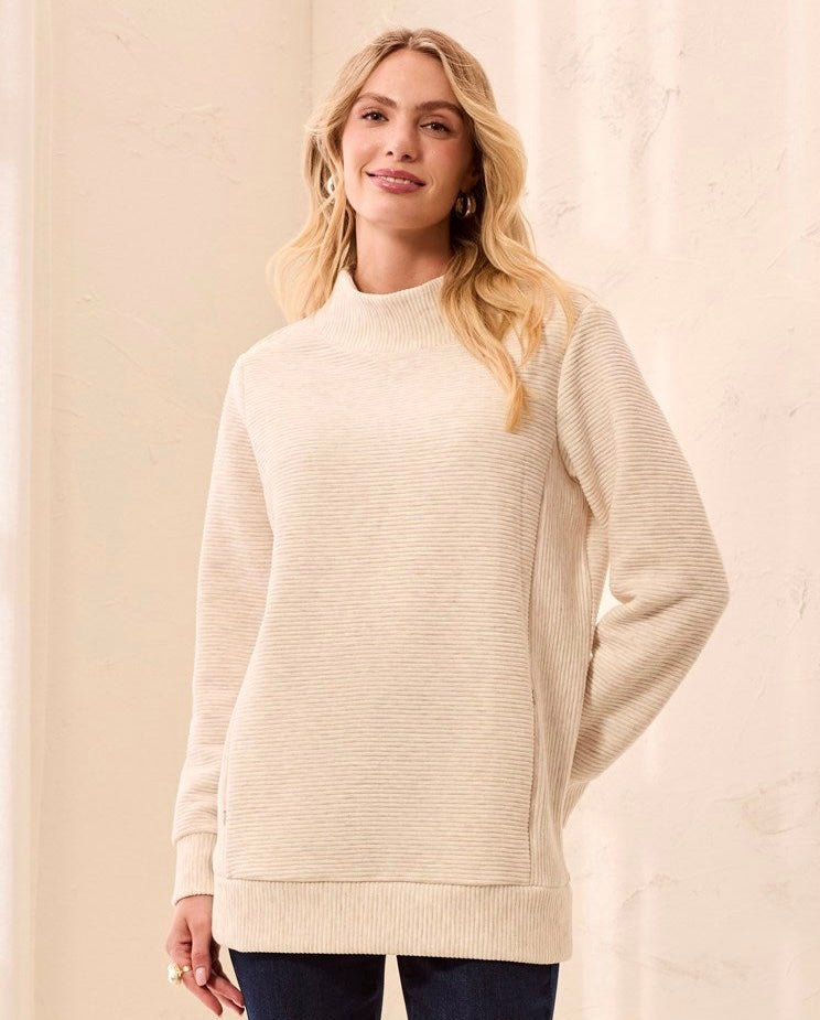 Tribal Women's Ottoman Rib Mock Neck Tunic Sweater - OLIVIA'S