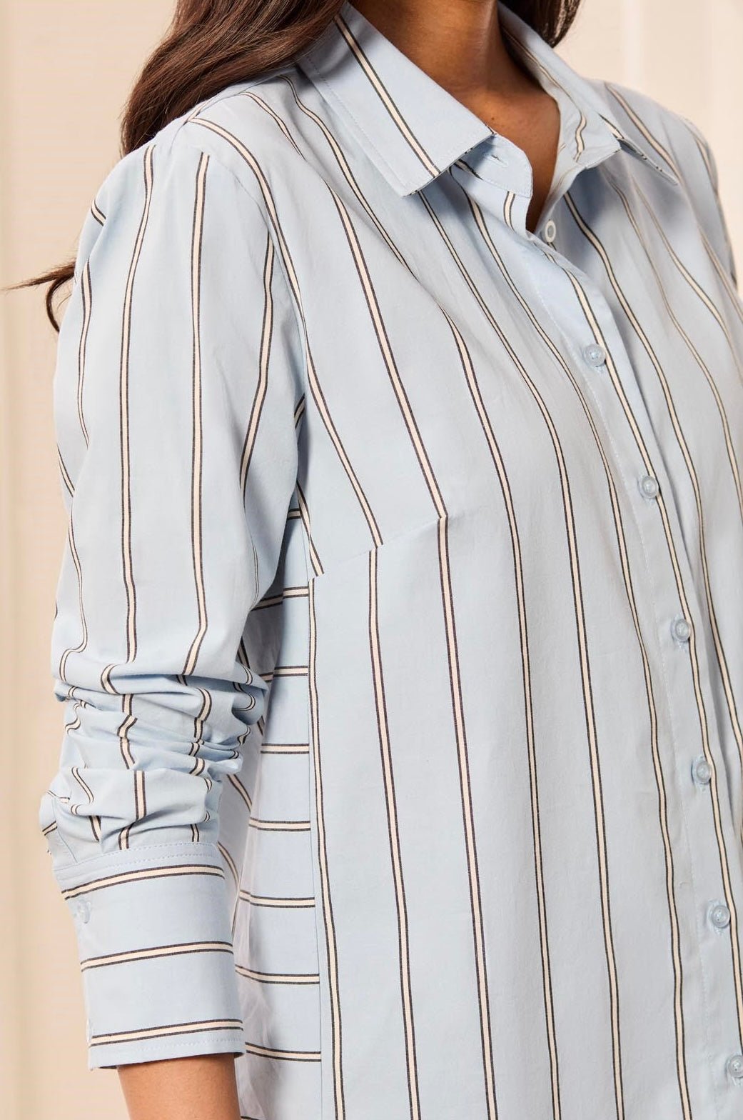 Tribal Women's Striped Stretch Poplin Long Sleeve Button Front Shirt - OLIVIA'S