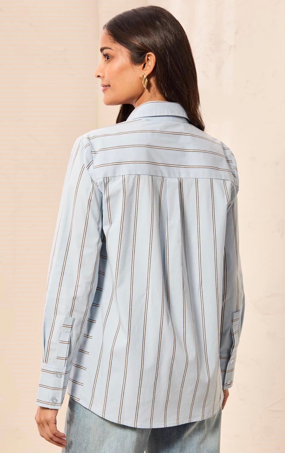 Tribal Women's Striped Stretch Poplin Long Sleeve Button Front Shirt - OLIVIA'S
