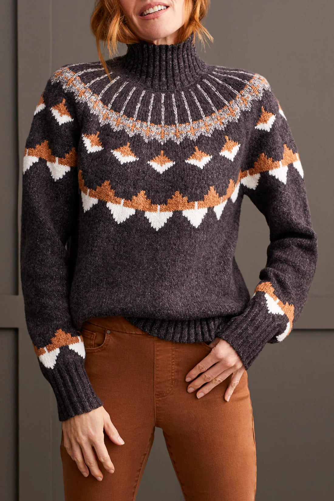 Intarsia Mock Neck Sweater