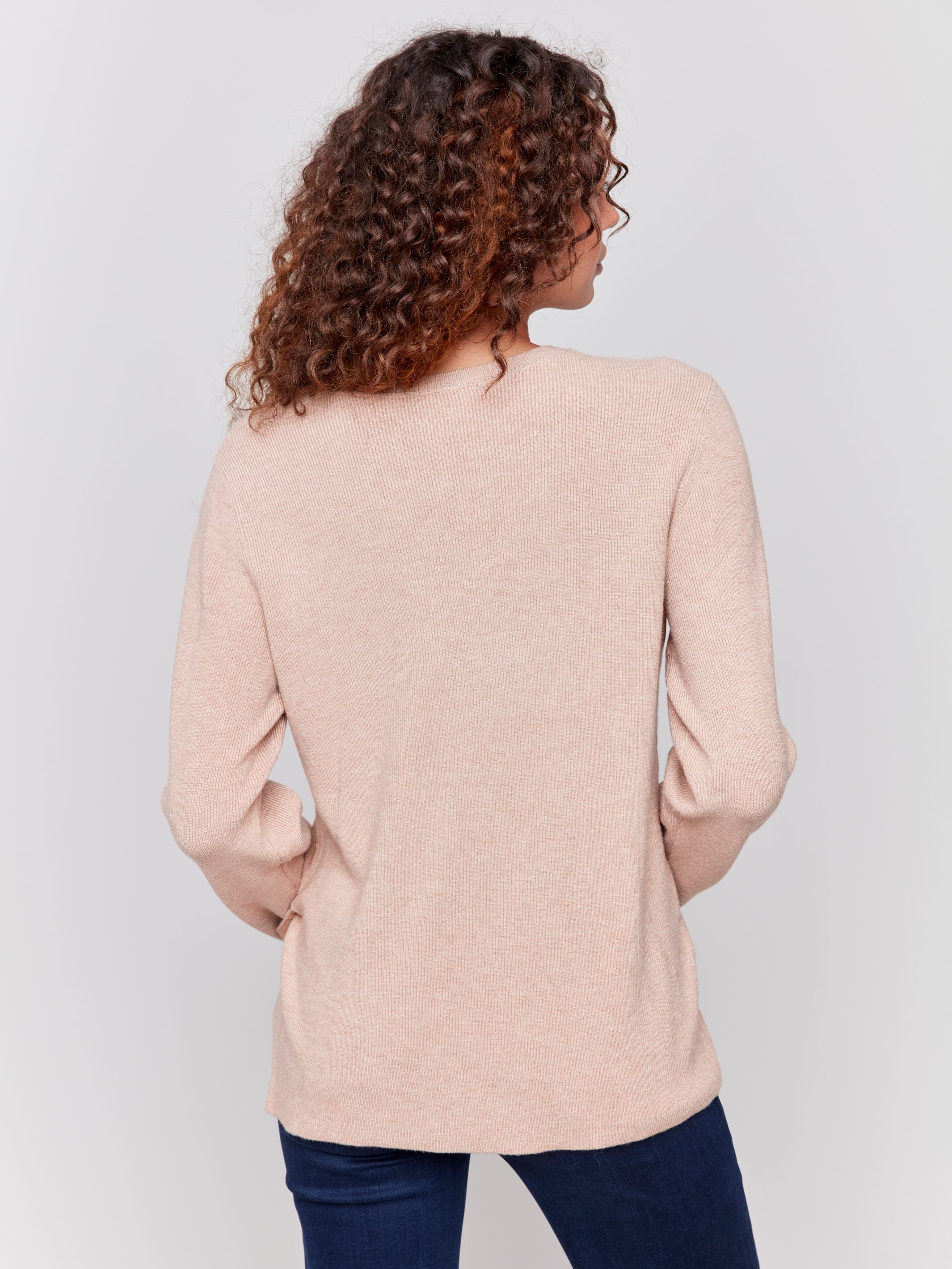 V-Neck Sweater with Eyelet Detail