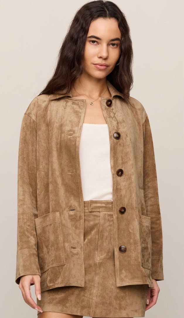 Z Supply Women's Jackets Decker Faux Suede Chore Coat Light Sand - OLIVIA'S